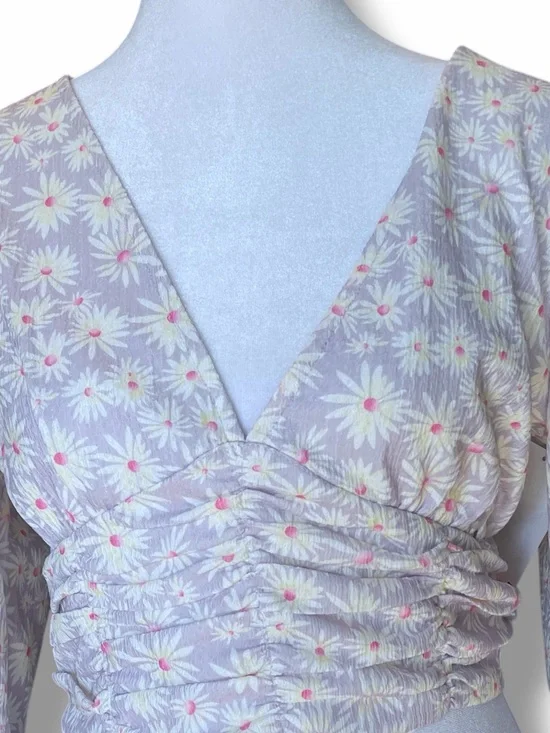 Elodie NWT Lavender Ditsy Floral Balloon Sleeve Crop Top M Boho Festival Retro - Picture 8 of 10